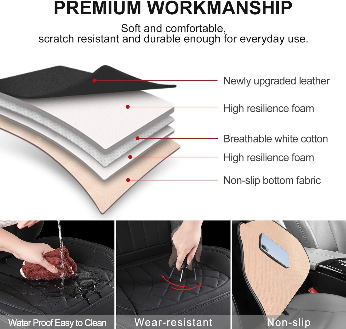 1 Pack Leather Front Car Seat Cover, Universal Sideless Car Seat Protector with Storage Pocket and Seat Belt Pad, Waterproof Automotive Seat Cover Cars Trucks SUV(Black)