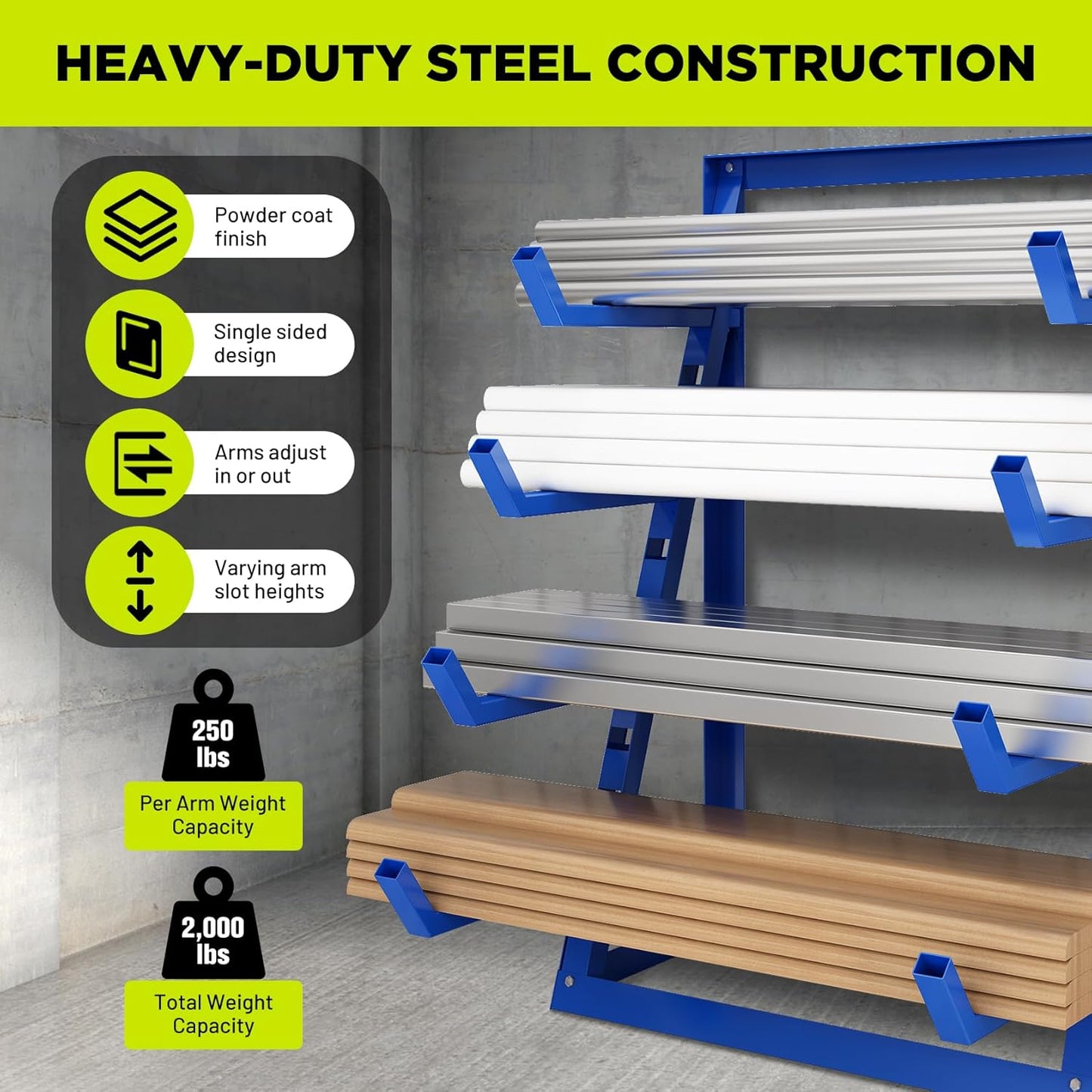 Heavy Duty Steel Horizontal Storage Rack with 4-Level Lumber Organizer Shelf Pipe Organizer Support Rack For Supermarket，Garage, Basement, Pantry, Workshop, 24''L x 60-7/8''H x 48-3/8''W