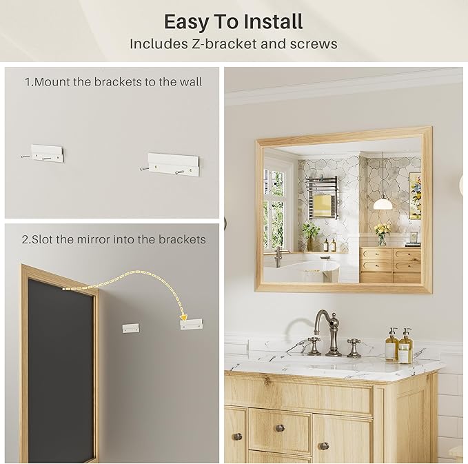 72x36 Inch Bathroom Mirror for Wall, Anti-Rust Oak Wood Grain Metal Framed - Image 5