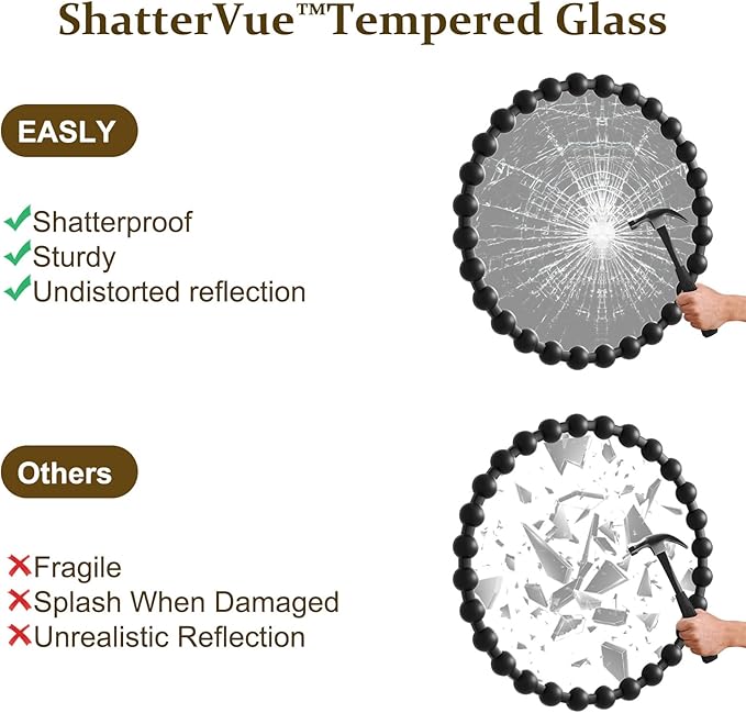 Easly Round Mirror for Wall, 32 Inch Black Beaded Frame Decorative Vanity Mirror - Image 7