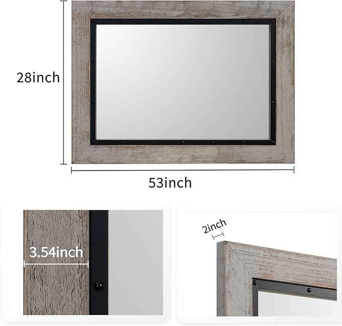 YOSHOOT Rustic Wooden Framed Wall Mirror, Natural Wood and Iron Bathroom Vanity - Image 7
