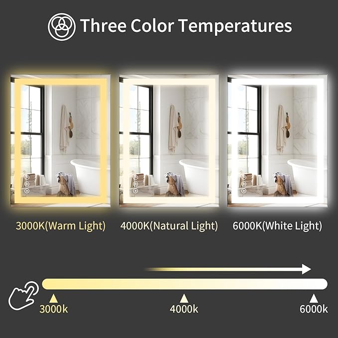 Koonmi 32"x24" LED Mirror for Bathroom, 90CRI Anti-Fog Vanity Mirror - Image 5