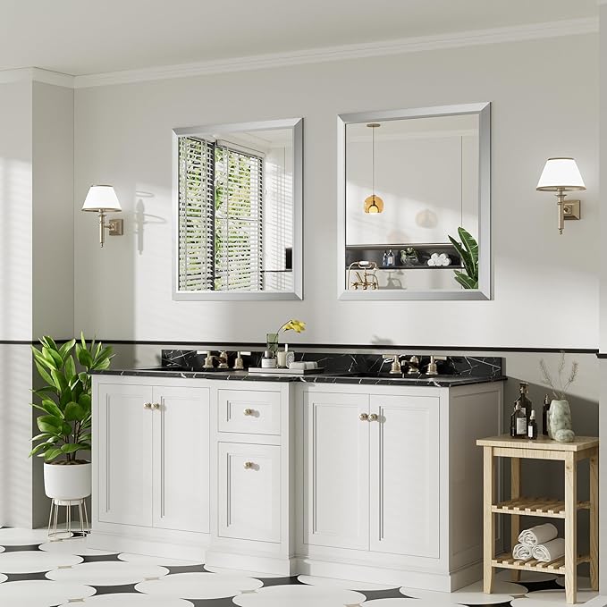 36x32 Inch Brushed Silver Bathroom Mirror - Image 4