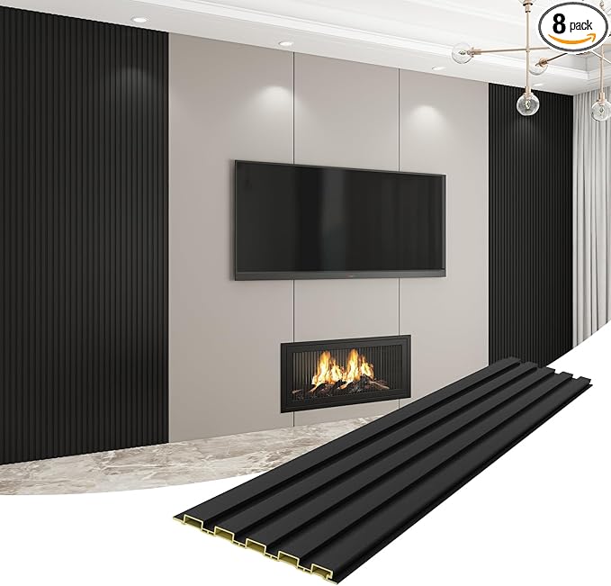 8-Pack WPC Wall Panels 118’’ x 6.3’’ 3D Slat Wall Panel Acoustic Wall Paneling by Unknown