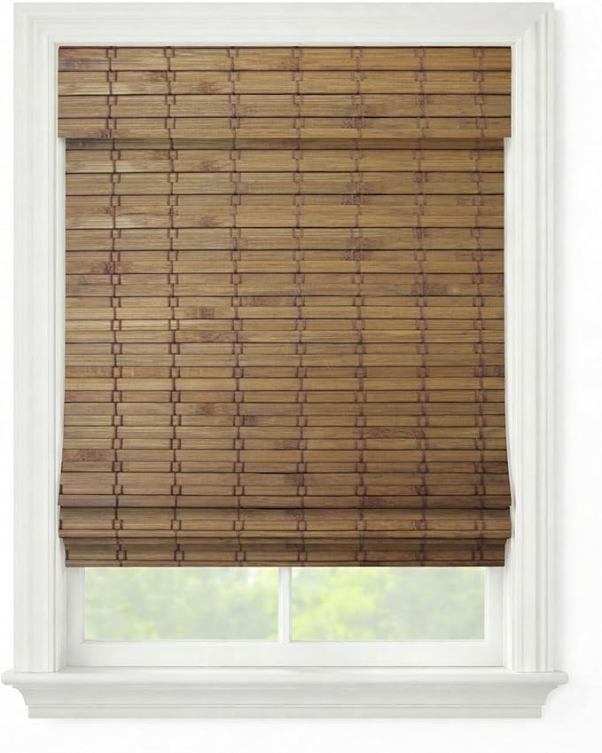 Windowsandgarden Cordless Woven Wood Roman Shades, 50W x 36H, Eastfield Teak by FirstRateBlinds