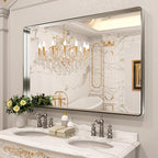 LOAAO 60X40 Inch Brushed Nickel Bathroom Mirror, Rounded Rectangle Silver Metal - Image 8