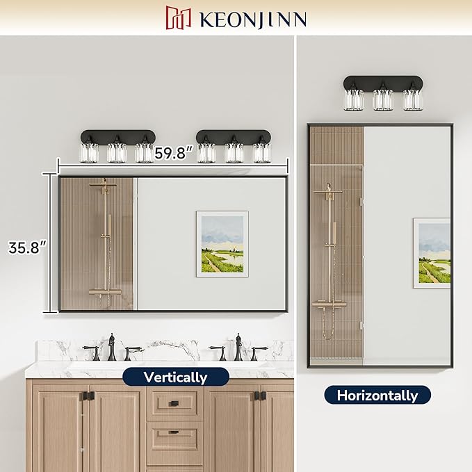 Keonjinn 60 x 36 Inch Brushed Nickel Bathroom Mirrors - Image 5