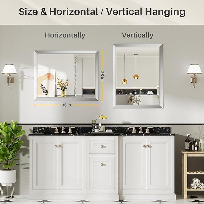28x36 Inch Brushed Silver Bathroom Mirror - Image 6