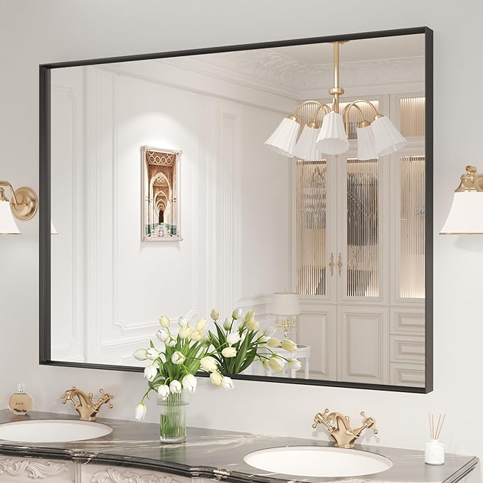 LOAAO Black Bathroom Mirror 48"X32" by LOAAO