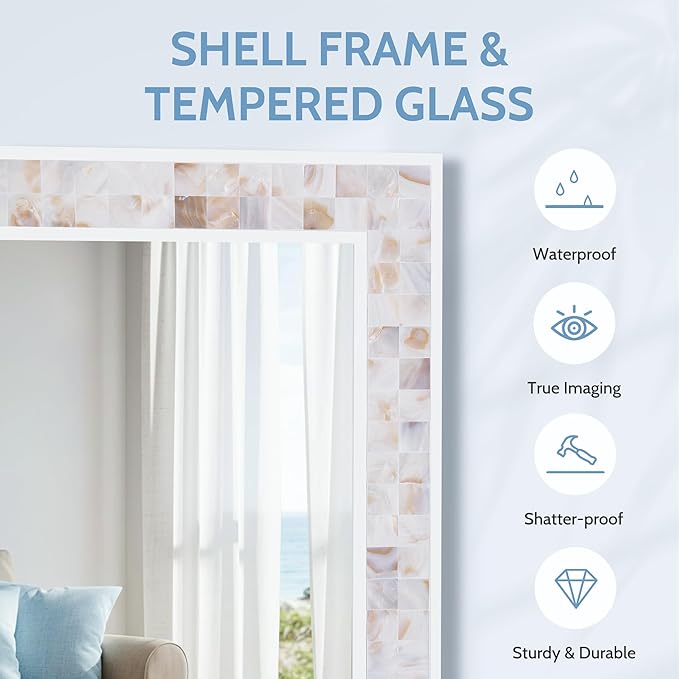 Tanmicoshomy Brown Shell Framed Rectangular Wall Mirrors - Image 2