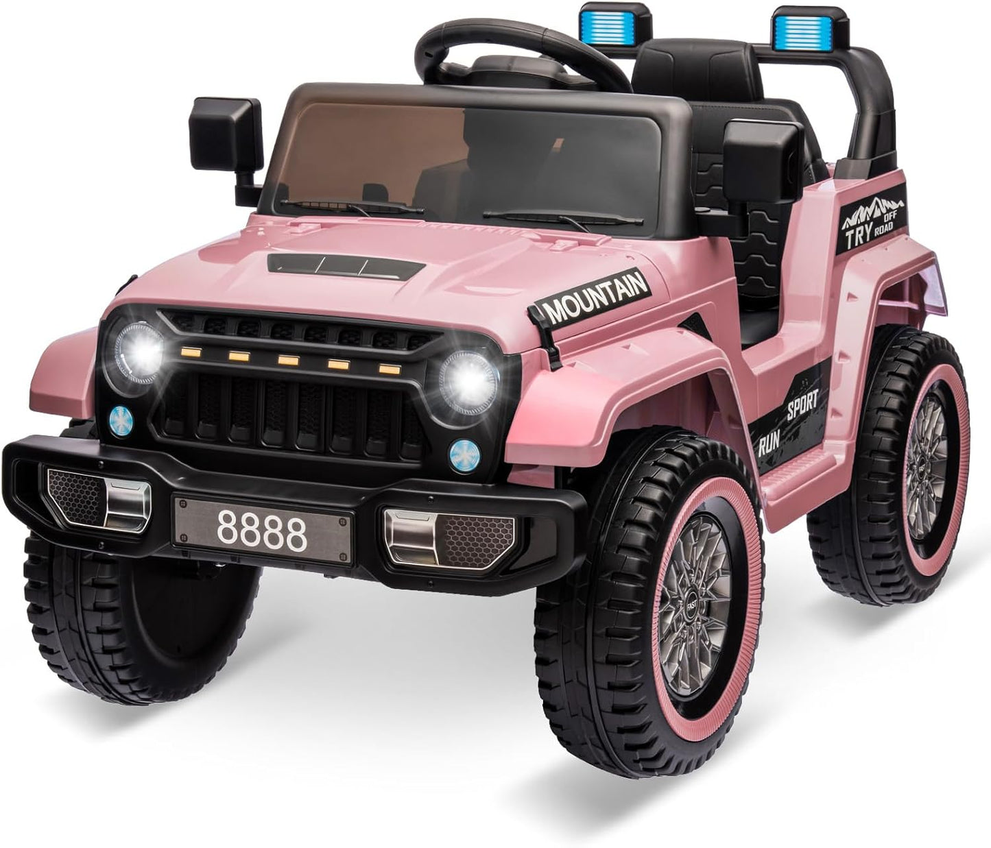 12V Kids Ride On Truck Car, Battery Powered Electric Vehicles with Remote Control, Spring Suspensions, 3 Speeds, LED Lights, Music, MP3, Ride On Toy Car for Children Toddles Boys Girls, Light Pink