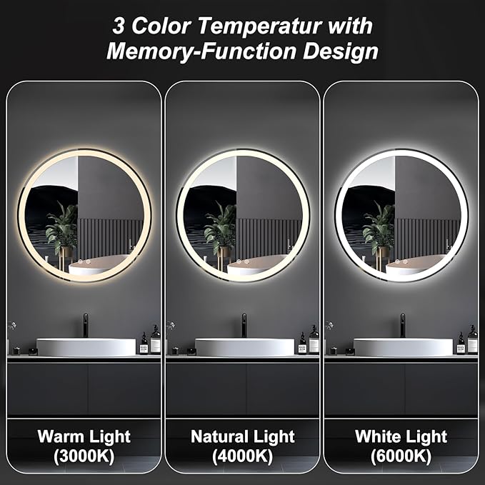 DUMOS 36 Inch Round LED Bathroom Mirror - Image 6