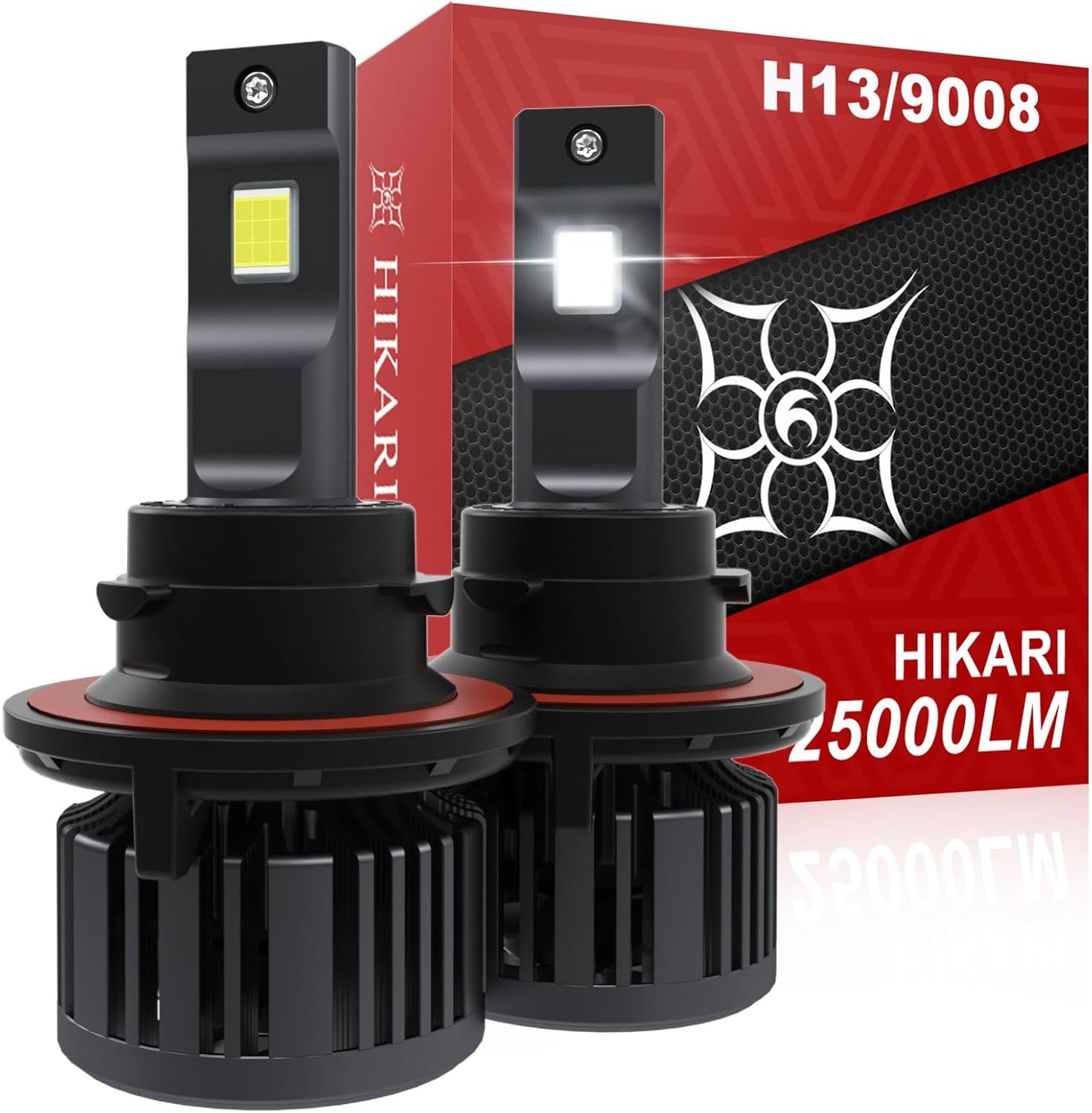 Hikari 2025 25000LM H13 9008 Dual Beam Bulbs, Fog Light, 45W Upgraded Core-9 LED, High Lumens LED Kit, 6000k Cool White, IP68 Waterproof, Foglight