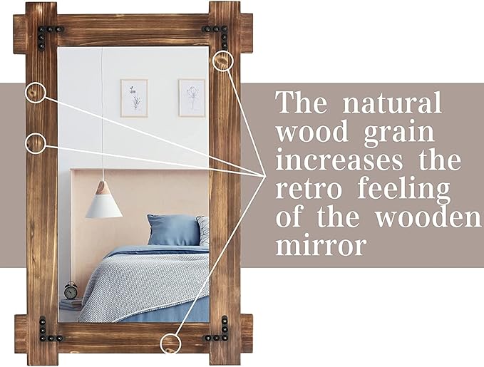 MeMoreCool Large Rustic Wood Framed Wall Mirror, 40x28 Farmhouse Decorative - Image 7