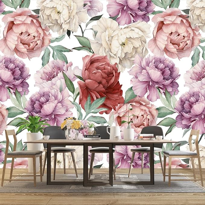 Pink Peony Flowers Mural Bedroom Peony Floral Wallpaper Room Decor Living Room - Image 3