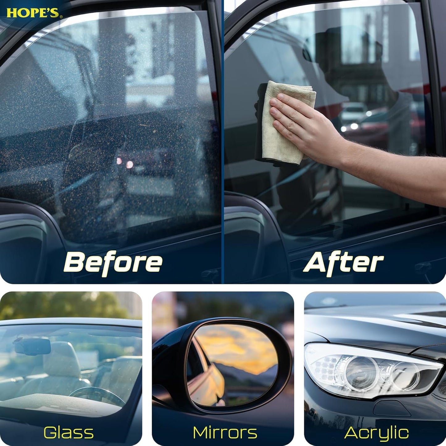 HOPE'S Perfect Glass Automotive Glass Cleaner - Streak-Free, Tint Safe Car Cleaner for Glass, Acrylic, Windows, Mirrors, Windshield - No-Residue - Removes Smudges, Road Grime - 23 Fl Oz, Pack of 1