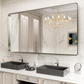 LOAAO 77X36 Inch Brushed Nickel Bathroom Mirror, Rounded Rectangle Silver Metal by LOAAO