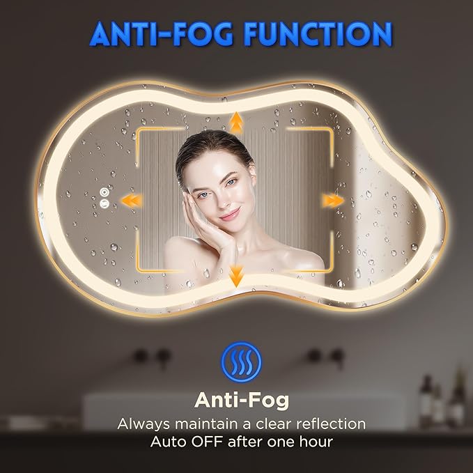 Irregular Led Backlit Bathroom Mirror -26"x46" Single Piece, Asymmetrical Cloud - Image 8
