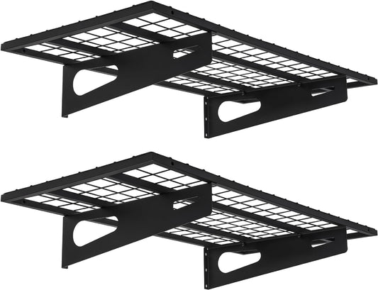 2-Pack 1.5x3FT Garage Shelving 17.7-inch-by-35.8-inch Wall Shelf Garage Storage Rack Wall Mounted Floating Shelves, Black