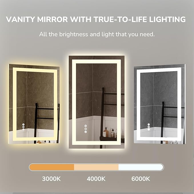 USHOWER LED Bathroom Mirror 48x36 Inch Tempered Glass - Image 4