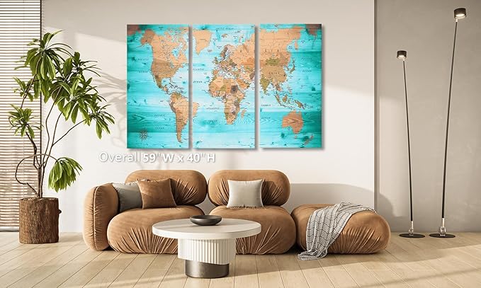 ZEYDRT Blue large world map wall decoration can be directly hung 40‘x20 inx3 - Image 5