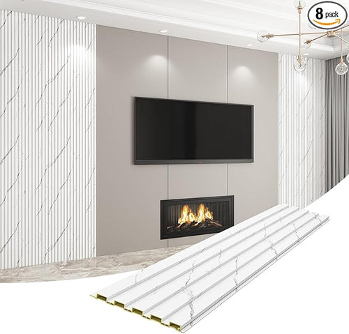 8-Pack WPC Wall Panels 118’’ x 6.3’’ 3D Slat Wall Panel Acoustic Wall Paneling by Unknown