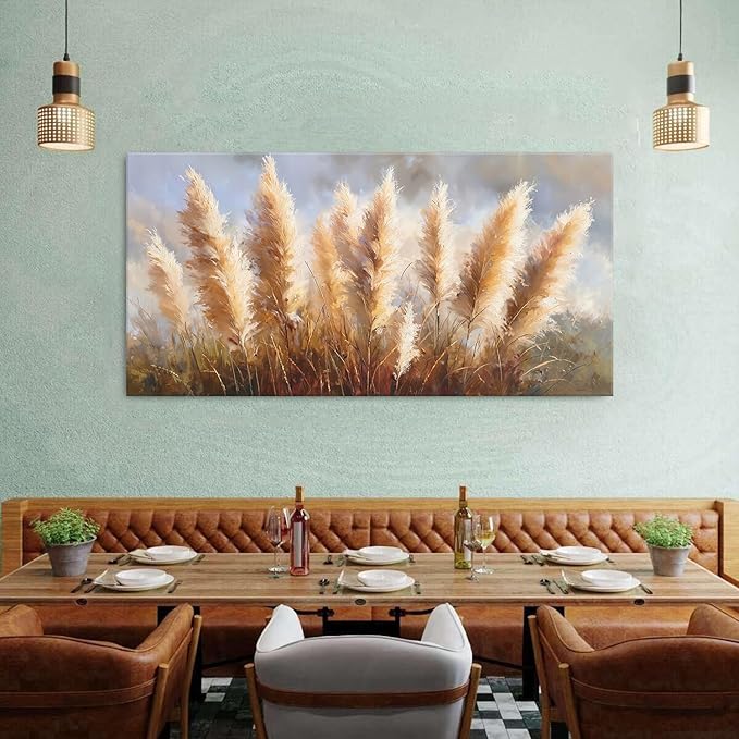 Vintage Boho Reed Canvas Wall Art Abstract Nature Plant Wall Decor Minimalist - Image 4