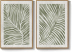 Framed Green Abstract Botanical Wall Art, 2 Piece Tropical Plant Canvas - Image 9