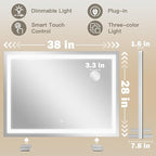 ROLOVE 38"x28" Inch Large Lighted Vanity Mirror, 3-Color Lighting & Dimmable - Image 2