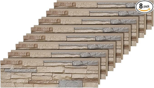 8-Pack Faux Stone Wall Panels PU Stone Veneer Siding, Mortarless Lightweight by Wallwell