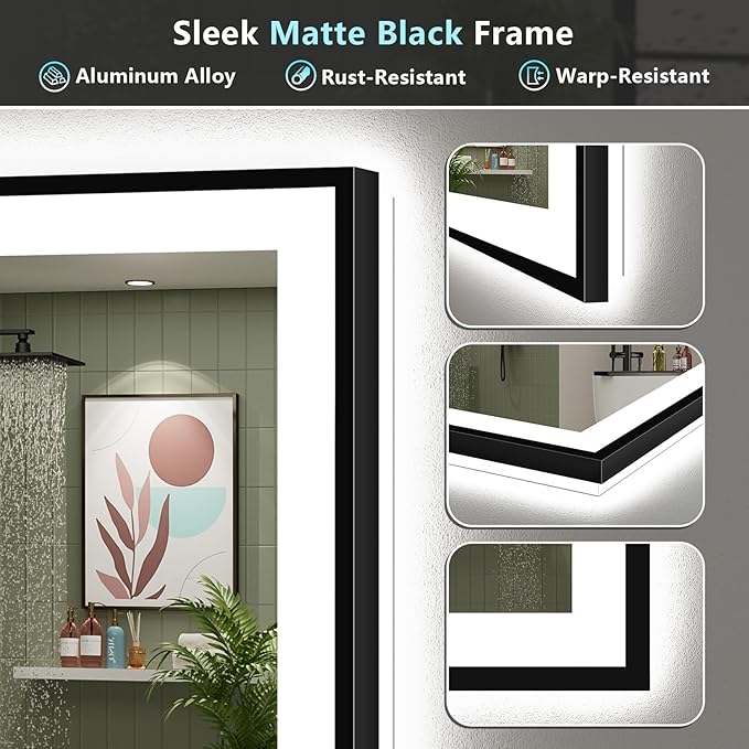 40x24 Black Framed LED Bathroom Mirror - Image 9