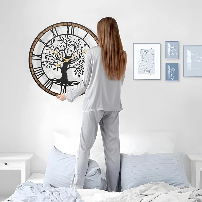 Micasso Vintage Large Wall Clock: 30Inch FarmhouseTree of Life Metal - Image 4