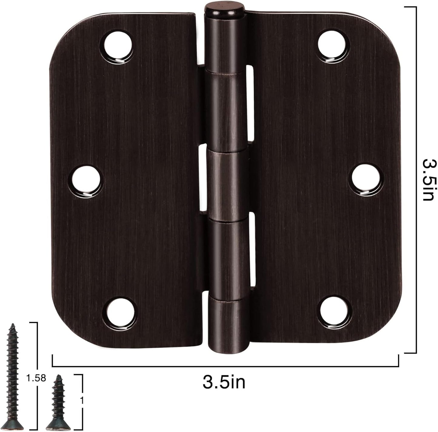 12 Pack Oil Rubbed Bronze Door Hinges 3.5" x 3 1/2 Inch Black Brushed Interior Hinge Rounded 5/8" Radius Corner 3 ½"Iron Residential Standard Bedroom Bifold Single Double Doors Hardware Kit