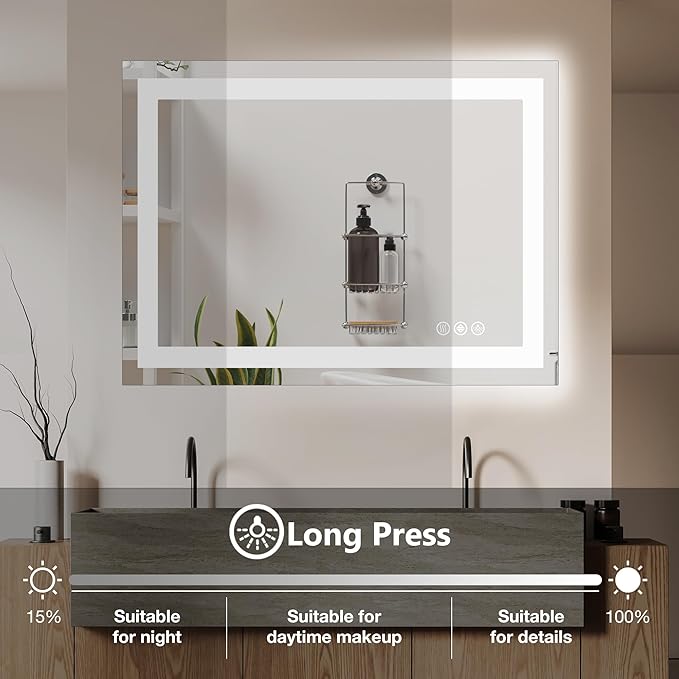 DUMOS 36.1"x48.1" LED Bathroom Mirror, Smart Anti-Fog Bathroom Vanity Mirror - Image 4