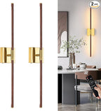 Morauroral 40″ Walnut Battery Operated Wall Sconces Set of Two, Dimmable Wall by Morauroral