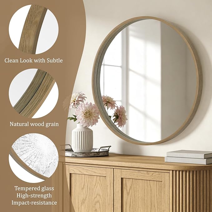 WallBeyond Round Wood Mirror - Image 5
