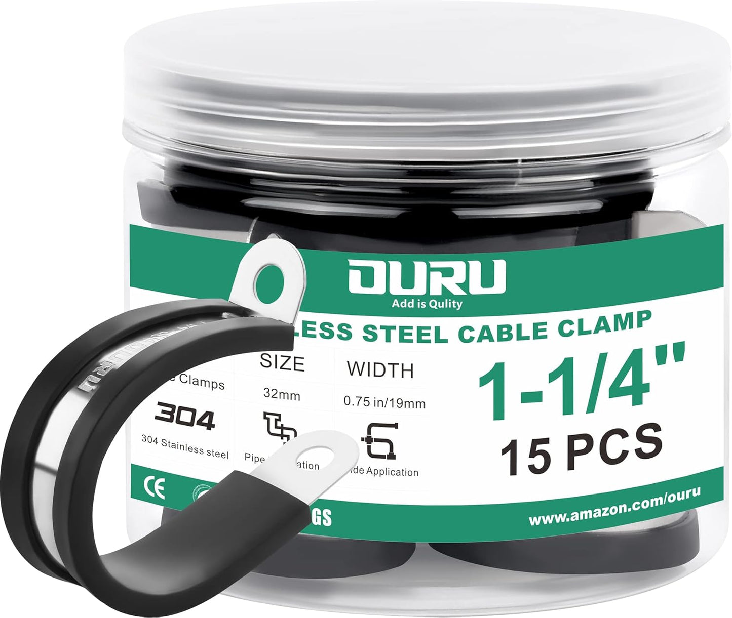 15pcs 1-1/4 Inch Stainless Steel Cable Clamps,Rubber Coated Cushioned Insulated Cable Clamp,Automotive Cable Wire Clamps,Pipe Clamps,Metal Clamp for Tube,Lines,Wire Cord Installation(Black,32mm)