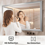 Amorho Bathroom Mirror, 55x40 Inch Silver Thick Metal Framed Wall Mirrors - Image 2