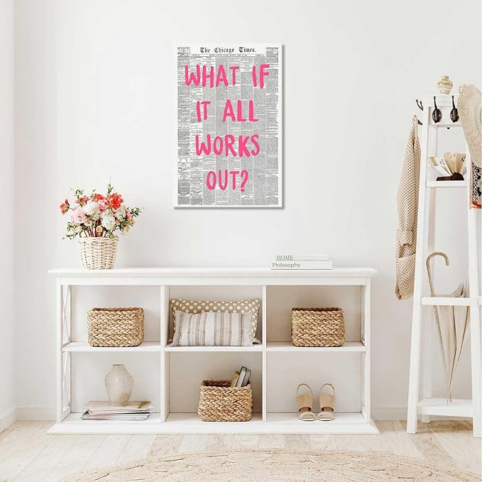 What If It All Works Out Poster Retro Newspaper Pink Font Canvas Wall Art - Image 4