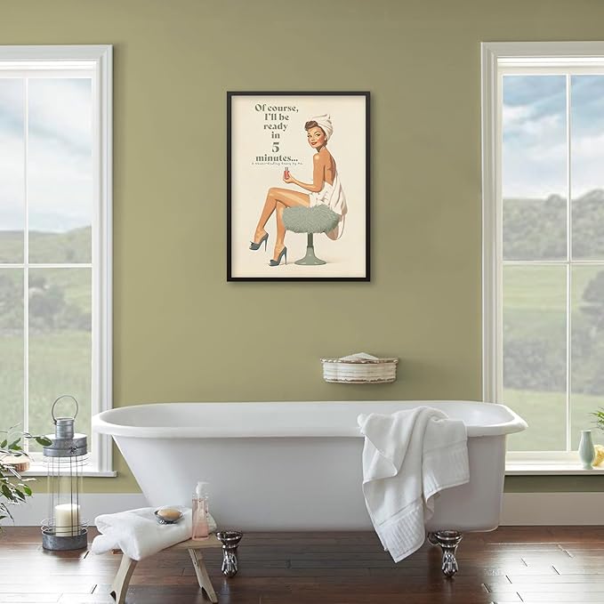 Boho Sage Green Bathroom Poster Vintage 70s Pin Up Girl Wall Art 24X36 inch - Image 4