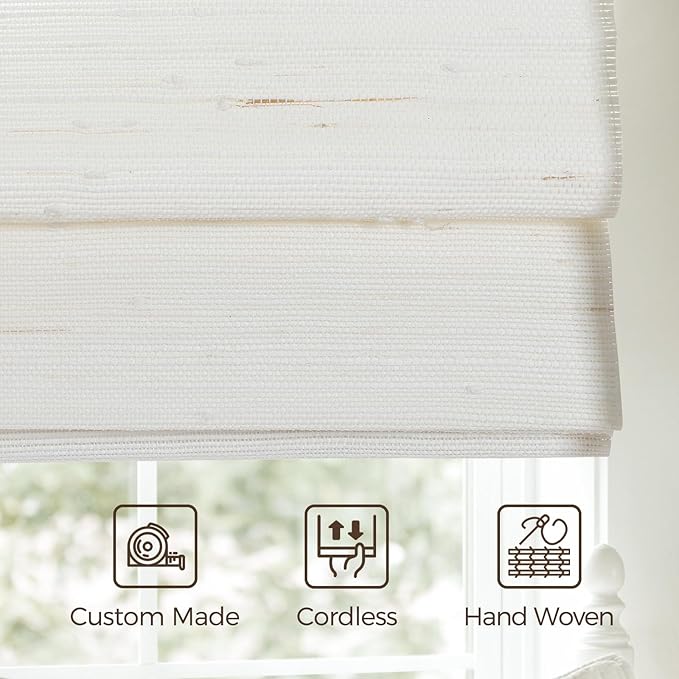 TWOPAGES Natural Woven Motorized Roman Shades, Custom Remote Control Bamboo - Image 6