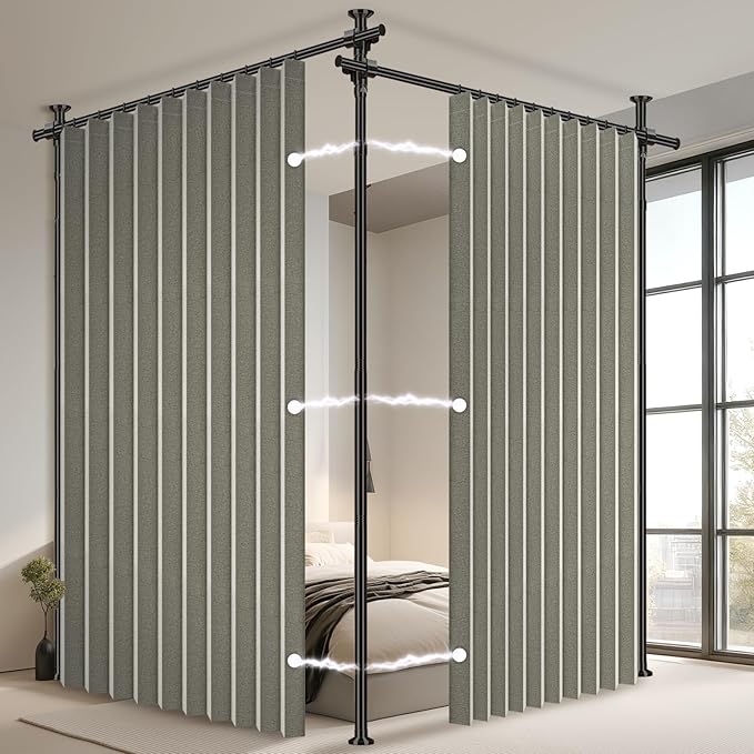 100% Blackout Room Divider Curtains Sets Grey W100 x L84 in 2 Panels No Drill by AJAZZ