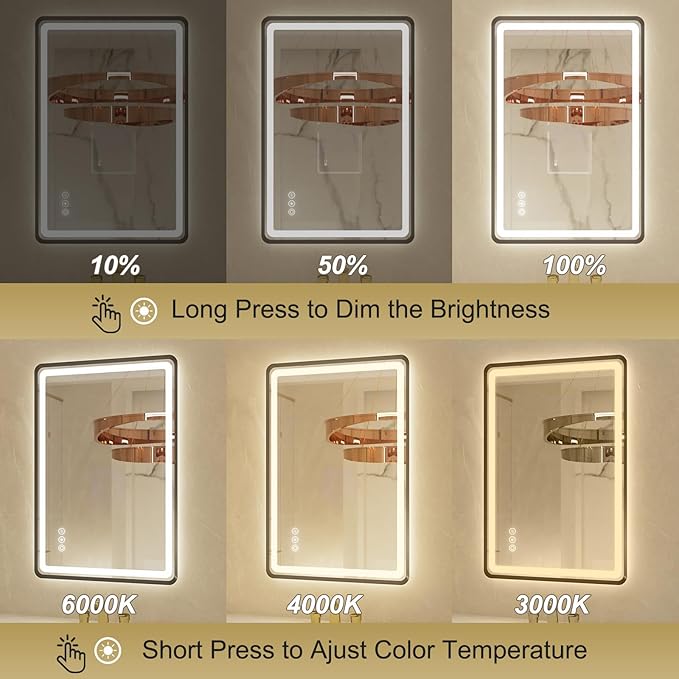 24x36 Inch Black Frame LED Bathroom Mirror - Image 2
