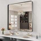 LOAAO 40X38 Inch Black Metal Framed Bathroom Mirror - Image 3