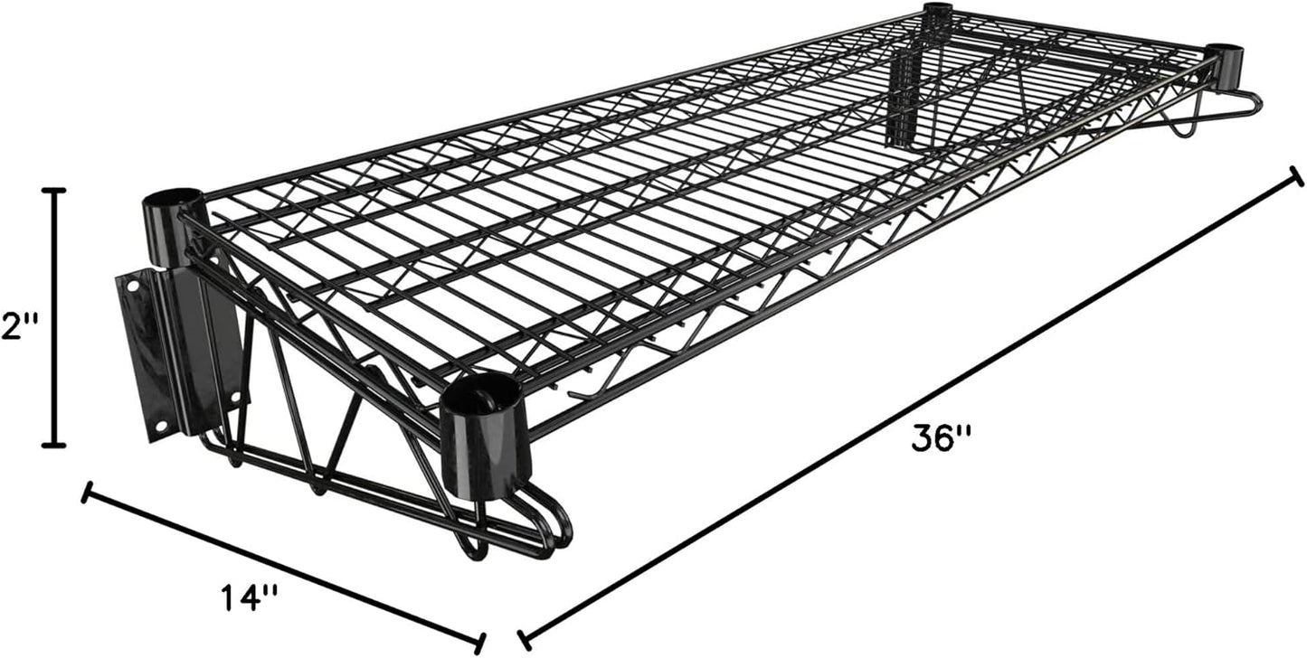 14" x 36" Black Epoxy Wire Wall Mount Shelf