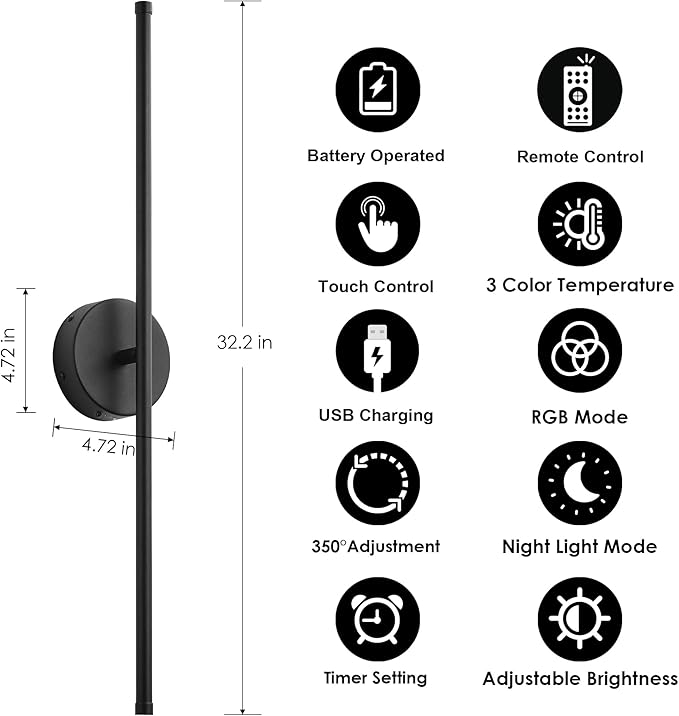 KARTOOSH Battery Operated Wall Sconces, Warm White/Natural White/Daylight/RGB - Image 5