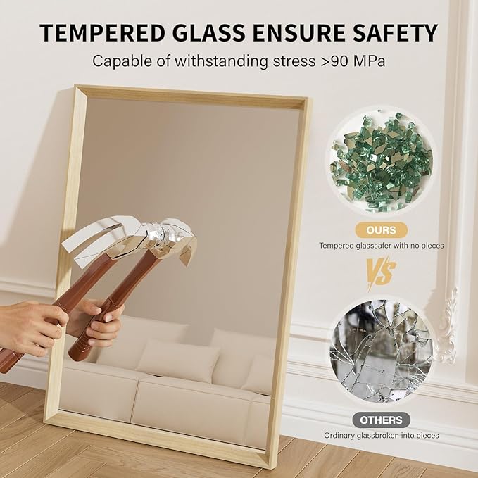 Oak Wood Effect Framed Wall Mirror, 30x36 Rectangle Mirror, Anti-desilvering - Image 8