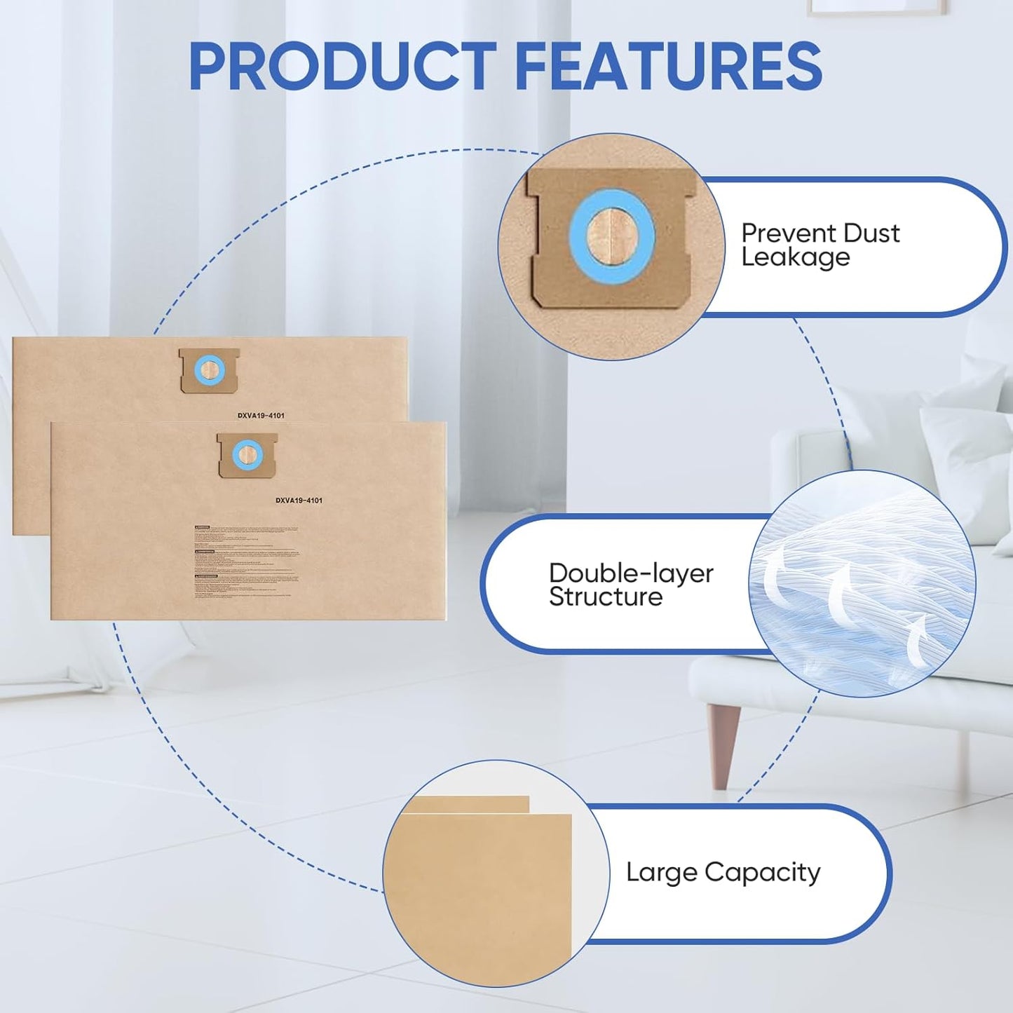 12 Pack DXVA19-4101 Dust Bag Compatible with DEWALT 6-10 Gallon DXV06P DXV09P DXV09PA DXV10P DXV10PL DXV10S DXV10SA DXV10SB Wet/Dry Vacuum Cleaners