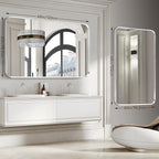 Brushed Nickel Bathroom Wall Mirror, Tempered Glass, Shatter Proof, Hangs - Image 2