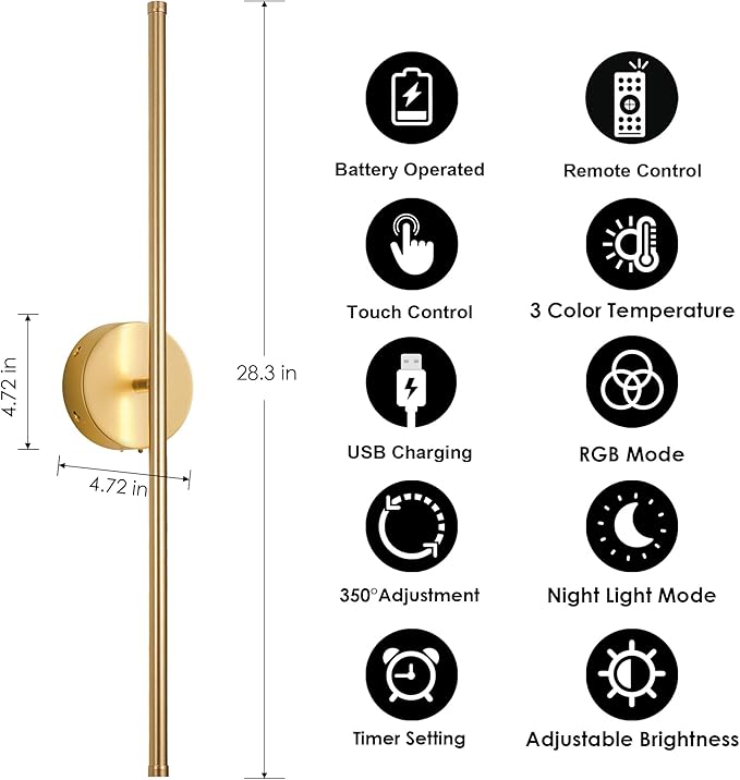 KARTOOSH Battery Operated Wall Sconces Set of Two, - Image 5